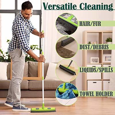 Sunally Rubber Broom Pet Hair Remover, Fur Remover Broom with Squeegee for  Fluff Carpet, Hardwood Floor, Tile, Window, Black White, Includes Portable