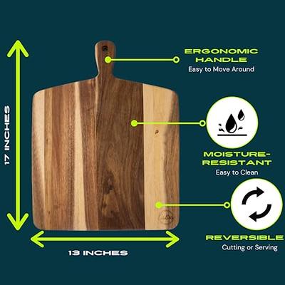 Acacia Wood Cutting Board and Chopping Board with Handle for Meat, Cheese  Board, Vegetables, Bread, and Charcuterie - Decorative Wooden Serving Board