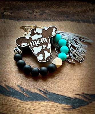 Silicone Beads Wristlet Keychain Pendant With Card Holder Cow Print Beads  Bangle Bracelet Keychain - Temu