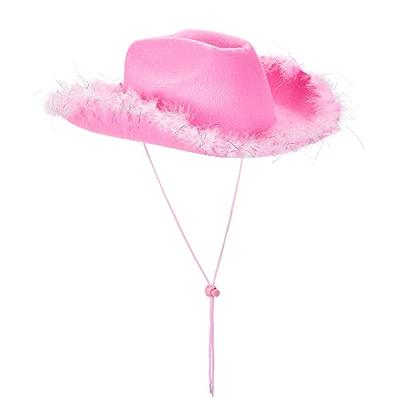 SNIAXXWL Fluffy Pink Felt Cowboy Hat for Women Blue Feather Glitter Cowgirl  Hat Cap Headwear Fancy Dress Halloween Party Prop (Sliver Fluffy Pink,  32cm*42cm*18cm) - Yahoo Shopping
