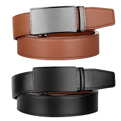Brown Mens Adjustable Ratchet Slide Buckle Belt - Genuine Leather