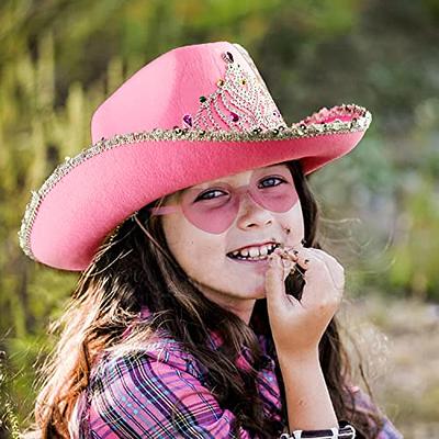 Pink Cowgirl Hat - Cowgirl Hats with Tiara - Felt Cowboy Costume  Accessories for Sequin brim