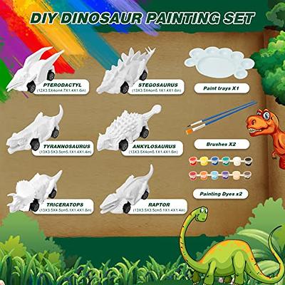 Dinosaur Painting Kit for Kids Ages 4-8 with 2 Dinos - Paint Your Own Wooden Dino Model Kit for Boys 8-12 - Dinosaur Arts & Crafts Gift for Boys 