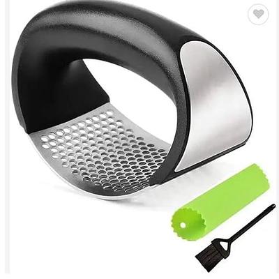 Garlic Press Rocker-Made of 304# Stainless Steel-with Silicone Roller  Peeler and Cleaning Brush (Three-piece Suit)-Kitchen Gadgets - Yahoo  Shopping