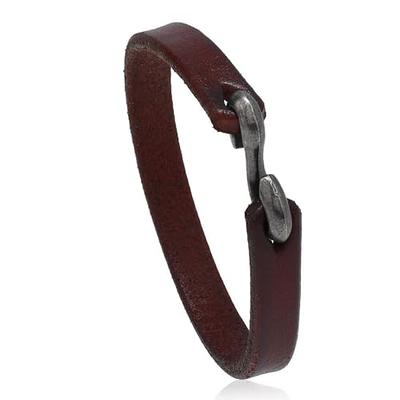 Wide Mens Dark Brown Leather Bracelet Cuff with Stainless Steel Magnetic  Clasp (9.5 Inch)