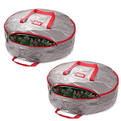 Zober Premium Christmas Wreath Storage Bag 24 - Dual-Zippered Storage Container & Durable Handles, Protect Artificial Wreaths - Holiday Xmas Bag Made of