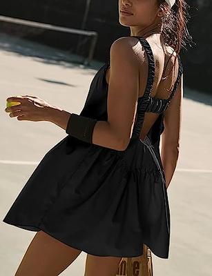 Women Tennis Romper Dress Built-in Bra and Shorts Pockets Cut Out