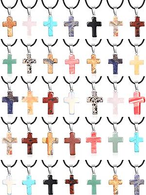 Hicarer 50 Pieces Stone Cross Gemstone Pendant Charms Cross Quartz