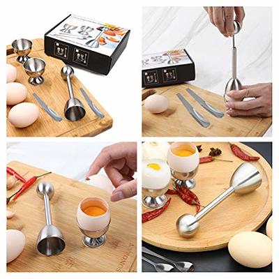 Egg Cracker Topper Set Soft Hard Boiled Eggs Separator Holder Include 4 Egg  Spoons and 4 Egg Cups 1 Shells Remover Top Cutter Stainless Steel for