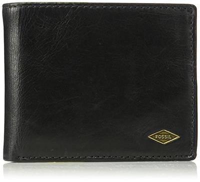 Men's Fossil Black North Texas Mean Green Leather Ingram RFID Flip