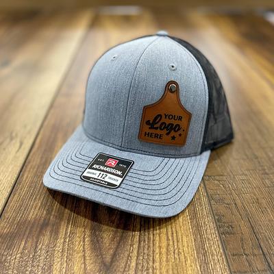 Custom Trucker Leather Patch Hat, Laser Engraved for Company Brand,  Personalized Logo or Text, Richardson Hats 