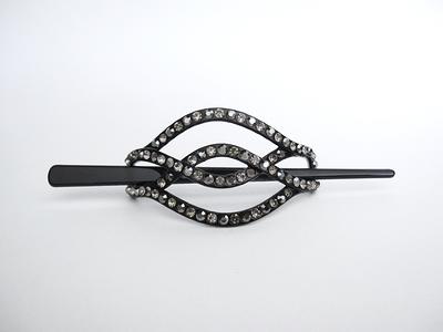 Silver & Gray Crystal Art Deco Black Acrylic Hair Slide Stick Clip