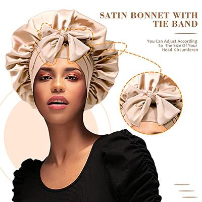  BONNET QUEEN Silk Bonnet for Sleeping Tie Bonnet Satin Bonnet  with Tie Band Hair Bonnet for Sleeping Night Sleep Hair wrap for Women  Curly Hair Rose Gold : Beauty 