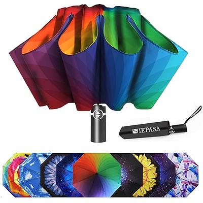 Lejorain Folding Reverse LED Umbrella - Upside Down Reflective Umbrella  Compact Inverted Travel Windproof Umbrella Auto Open Close for Rain 1.Black