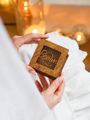 Wood ring boxes for wedding rings and engagement rings