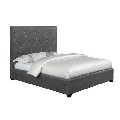 Nue Queen Upholstered Bed with Curved Tufted Headboard, Nailhead Trim, Gray  - Yahoo Shopping