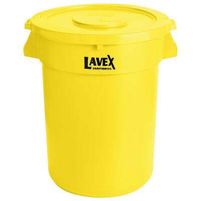 Lavex 32 Gallon Brown Round Commercial Trash Can with Lid and Dolly