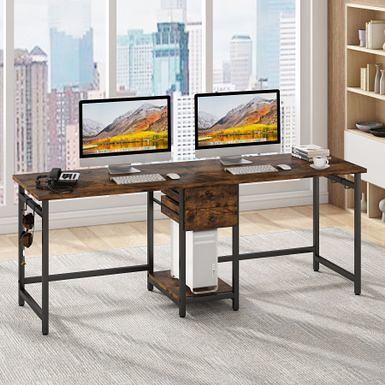 Extra Long Computer Desk 2 Person Workstation w/ Storage Shelves