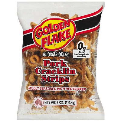 Golden Flake Pork Skins Super Strips Mild Red Pepper 3.5 oz.