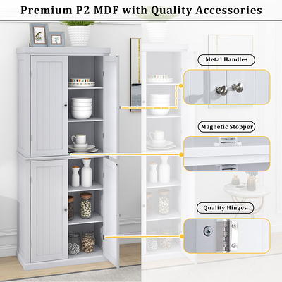 URTR Gray Wood 30 in. Freestanding Tall Kitchen Pantry Cabinet, Storage Cabinet Organizer with 4-Doors and Adjustable Shelves