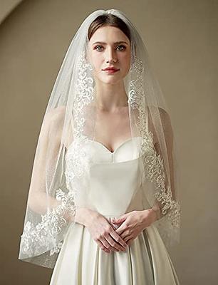 EllieWely 1 T Cathedral Length Floral Lace Appliques Wedding Bridal Veil  Ivory - Yahoo Shopping