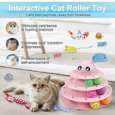 UPSKY 24 PCS Christmas Cat Toys, 3-Level Turntable Kitten Toys Set,  Interactive Cat Roller Toys