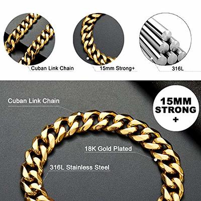 Gold Dog Chain Collar Stainless Steel 18K Gold Collar Adjustable Walking,  Metal Cuban Link Chew Proof Double Row Chain for Large Small Medium Dogs