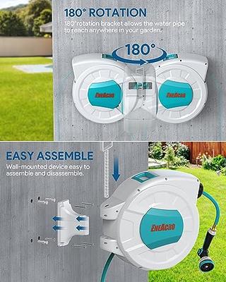 FIILPOW 1/2 Inch 100 FT Retractable Garden Hose Reel, Slow & Safe Return  System, Water Hose Reel with Brass Connector, Double Lock Design, 8  Patterns Nozzle, 180° Swivel for Garden Watering 