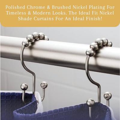 2lbDepot Double Sided Shower Curtain Hooks, Decorative Brushed Nickel  Shower Curtain Hooks Rust Proof, Premium Stainless Steel Metal Hooks, Easy  Glide Rollers, Set of 12 Curtain Rod Rings - Yahoo Shopping
