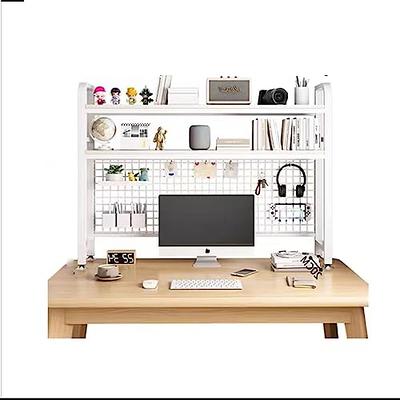 2 Tier Desktop Bookcase for Computer Desk,Wood Countertop Hutch