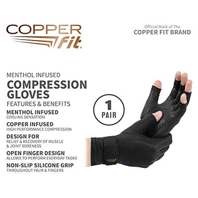 Copper Fit ICE Compression Gloves Infused with Menthol, Black, Large/X-Large