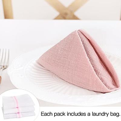 White Linen Cloth Napkins Scalloped Edges in Light Pink Set of 6 