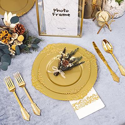 Premium Clear Plastic Dessert Plates with Gold Trim - 25 Ct