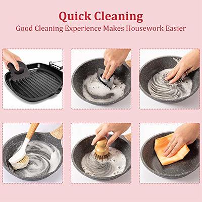 Cuisinel Cast Iron Scrubber Cleaning Brush + Pan/Grill Scraper - Skillet and Grill Cleaner Kit - Soft-Touch Confident-Grip Dish Scrub Tool - Tough