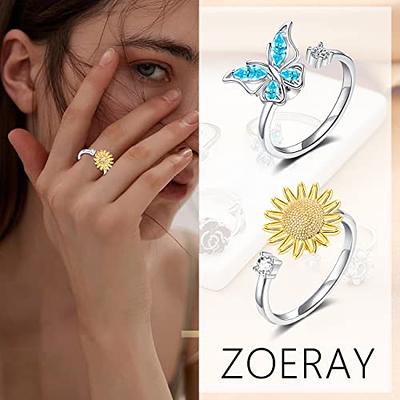 6PCS Anti Anxiety Fidget Ring for Women, Open Adjustable Ring, CZ Cubic  Zirconia Diamond Rings, Rotatable Bead Rings, Bee Daisy Rings Set for Women