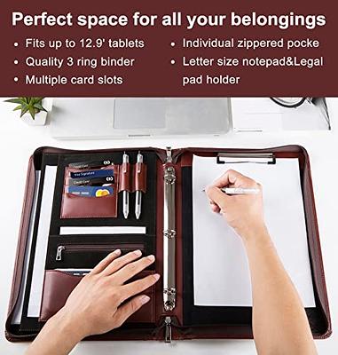 Handmade Leather Portfolio Binder with 3 Ring - Genuine Leather Padfolio  and Business Organizer - Engraved Gift for Men and Women - Ideal for