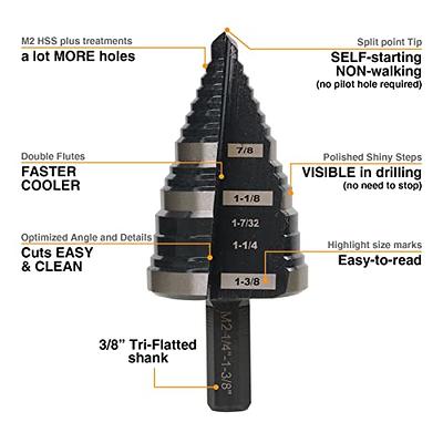 10 Sizes Step Drill Bit,1/4 to 1-3/8 Inches High Speed Steel Drill Cone  Bits,Straight Grooved Double Fluted,M2 High Speed Steel Drill bits for Hole