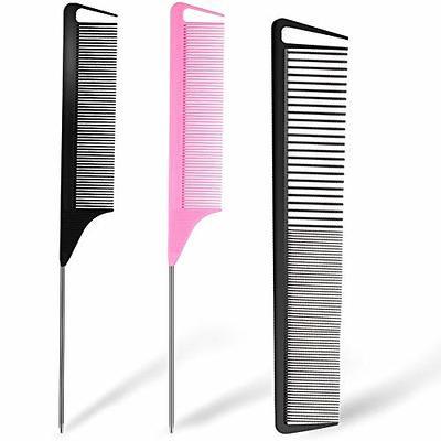 3 Pcs] Heat Resistant Rat Tail Steel Pin Teasing Comb Hair Braid Comb -  Black