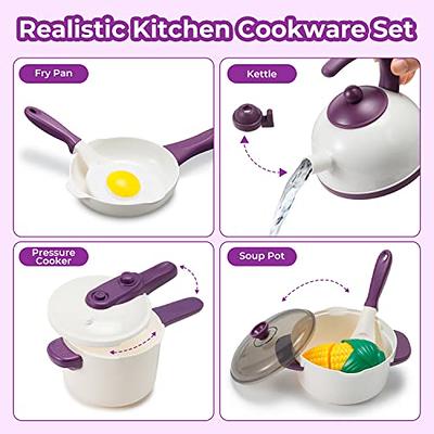 Theefun Play Kitchen Accessories Set: Play Kitchen Toys with Kids Pressure  Pot, Pan, Cooking Utensils and Cutting Play Food, Pretend Cooking Playset 