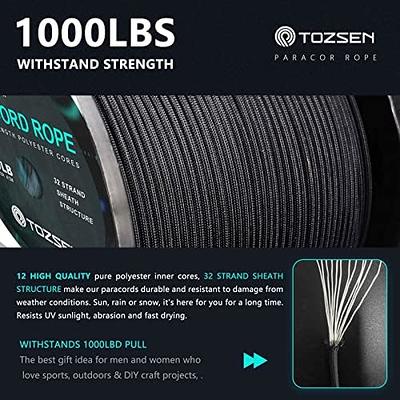 Paracord 1000lb  1000 250 100 50ft Paracord (Black, 50ft) - Yahoo