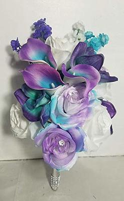 Purple Turquoise White Rose Calla Lily Orchid Bridal Wedding Bouquet  Accessories - Yahoo Shopping