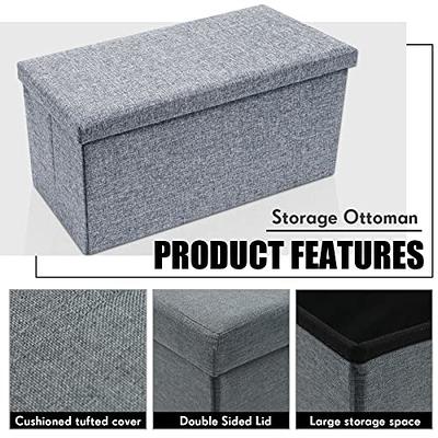 Foldable Tufted Linen Large Storage Ottoman Bench Foot Rest Stool