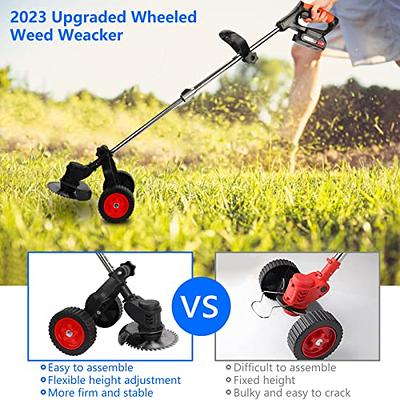 Cordless Weed Eater Grass Trimmer Foldable Weed Eater with Wheels 21V 2Ah  Li-Ion Battery Powered for Lawn Garden (Black) 