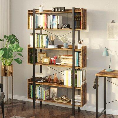 Tangkula 4-cube Bookcase Floor Open Wooden Bookshelf With 2 Anti