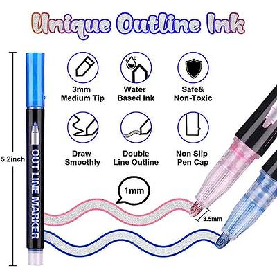 Outline Metallic Marker Pens, 12 Colors Double Line Paint Permanent Marker Pens, Office Supplies, 12 Color/Set