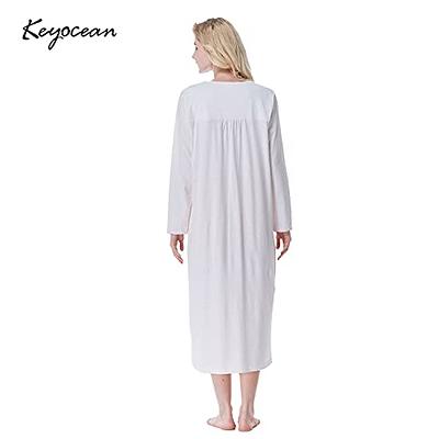 Keyocean Women Nightgowns, Soft Comfy Lightweight 100% Cotton Short Sleeves  Comfy Ladies Nightdress