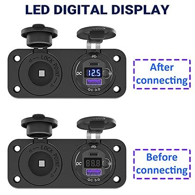  Cigarette Lighter Socket 12 Volt USB Outlet: PD 20W C and QC3.0  Car Port Aluminum Metal 12V Plug, 150W Charger Panel with Power Switch LED  Voltmeter for Marine Boat RV Golf