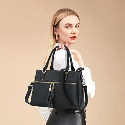 Women Handbags Fashion Hobo Bags Faux Leather Long Strap Shoulder Bag  Ladies Synthetic Medium Size Tote Bag Crossbody Bags with Tassel Black 