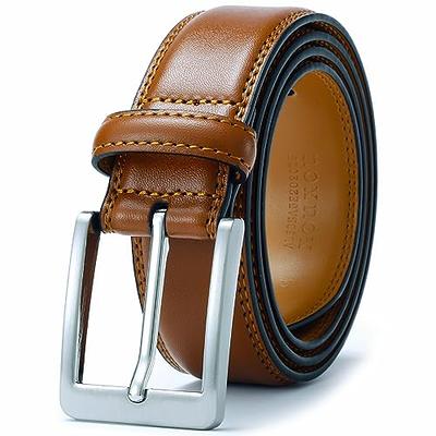 Mens Casual Leather Belts with Single Prong Buckle Basic Dress