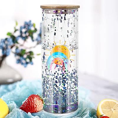 PYD Life Sublimation Glass Water Bottles Blanks with Bamboo Lid and Portable Rope Clear 25 oz Outdoor Travel Leakproof Glass Tumblers Cups for